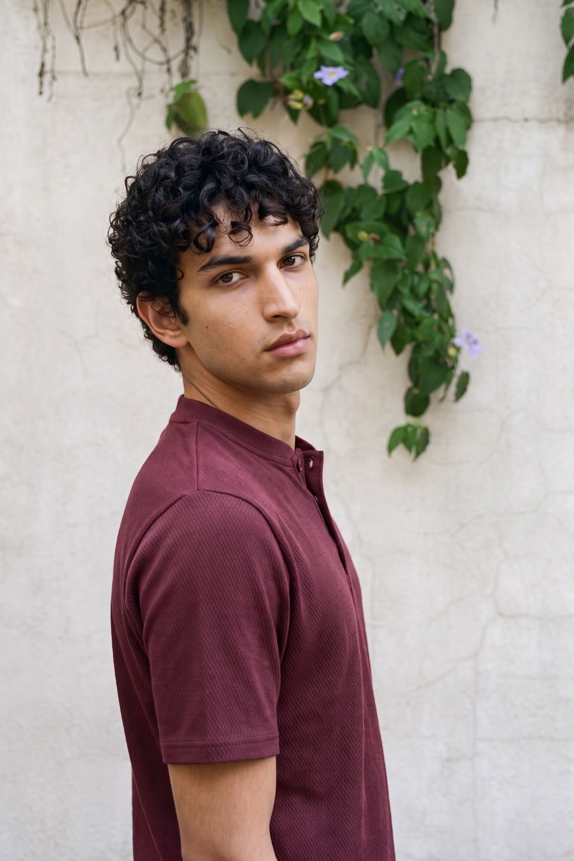 Textured Henley - Maroon Textured Secondary image