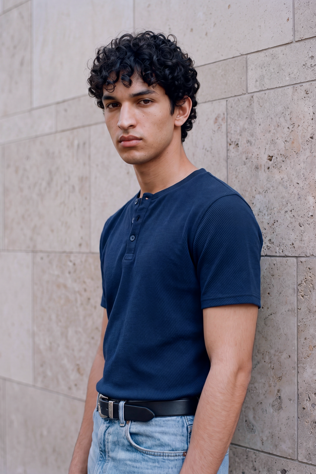 Textured Henley - Navy Textured