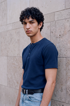 Textured Henley - Navy Textured