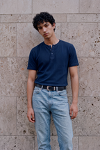 Textured Henley - Navy Textured