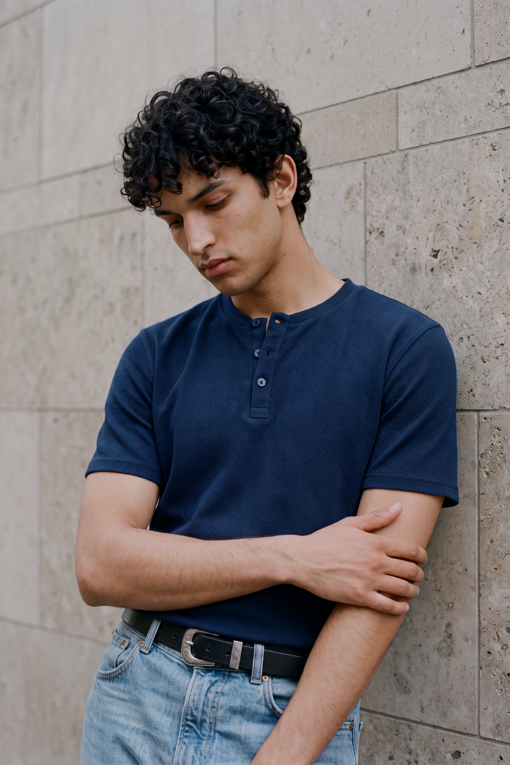 Textured Henley - Navy Textured