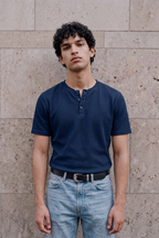 Textured Henley - Navy Textured