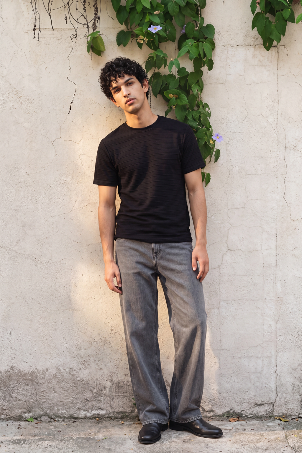 Textured Crew Neck Tee - Black
