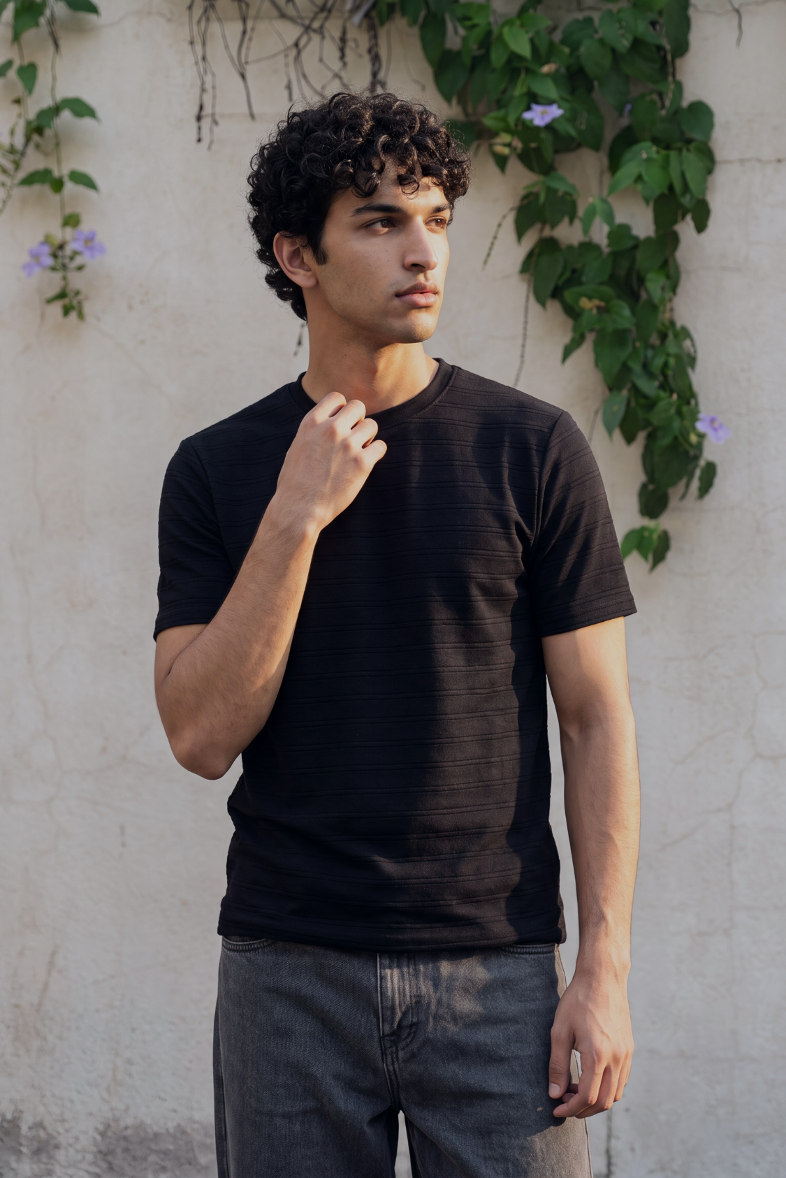 Textured Crew Neck Tee - Black
