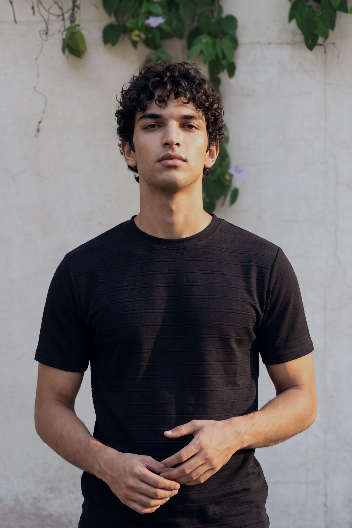 Textured Crew Neck Tee - Black Secondary image