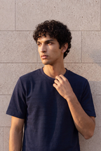 Textured Crew Neck Tee - Navy