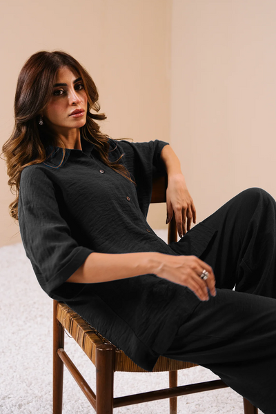 Textured  Co-ord Set - Black