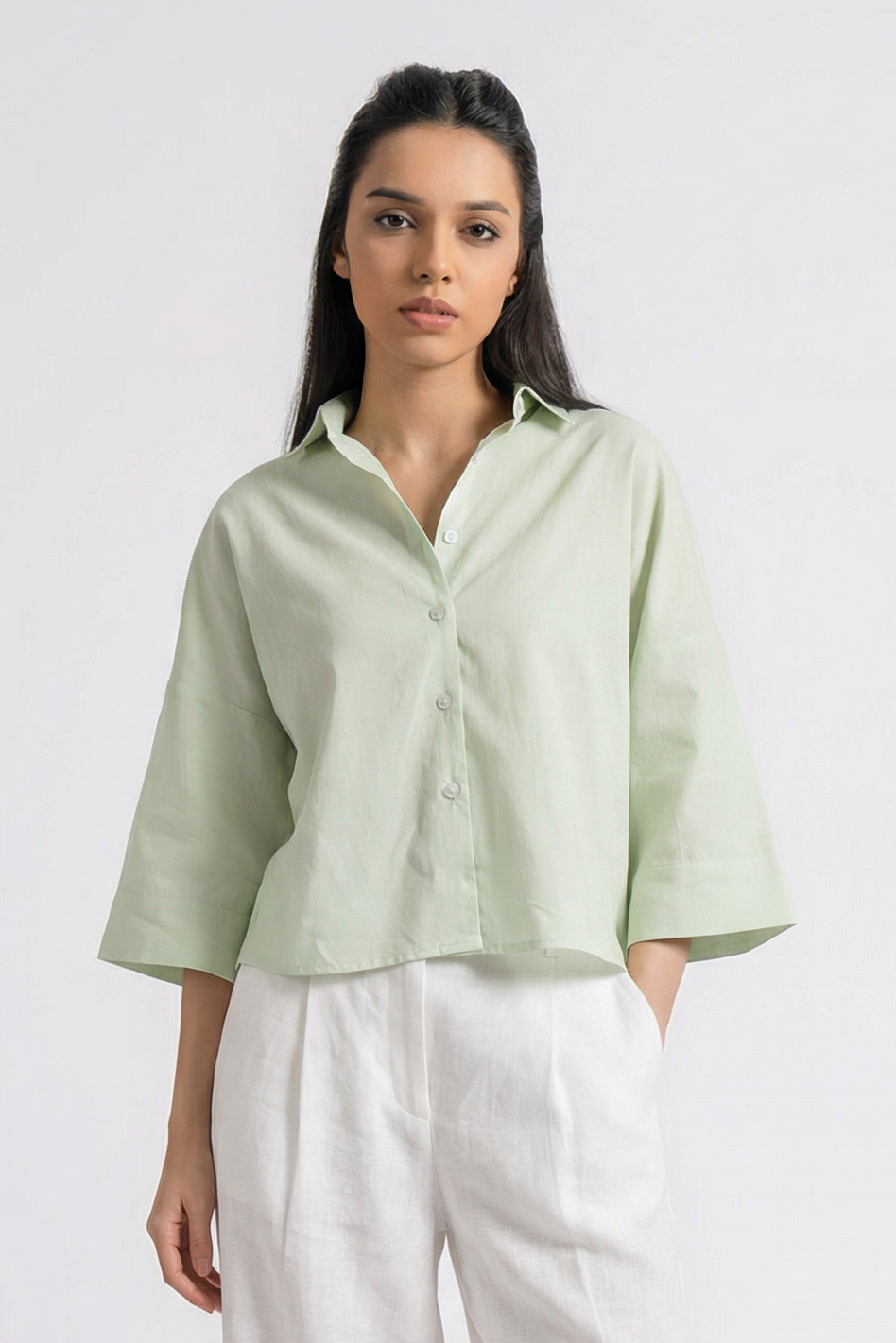Cropped Box Fit Shirt - Pastel Green Main image