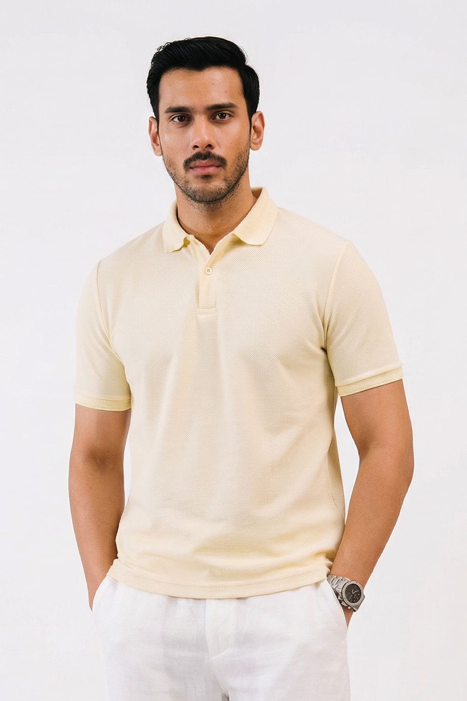 Honeycomb Textured Polo Shirt – Butter Yellow Main image