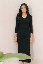 Pleated Bodycon Dress - Black