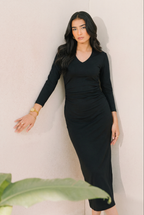 Pleated Bodycon Dress - Black