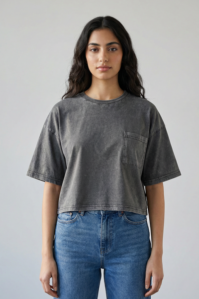Washed Cropped Tee - Charcoal