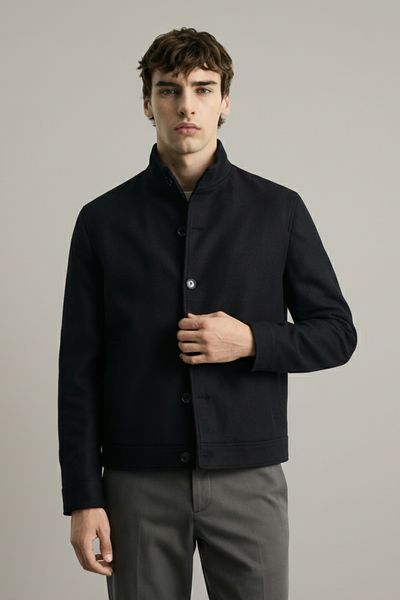 Tailored Herringbone Jacket – Black