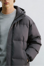 Insulated Hooded Puffer Jacket - Gray