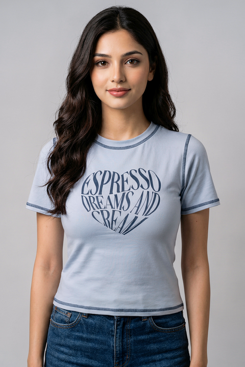 Body Fit Graphic Top - Light Blue