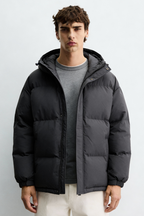 Insulated Hooded Puffer Jacket - Gray