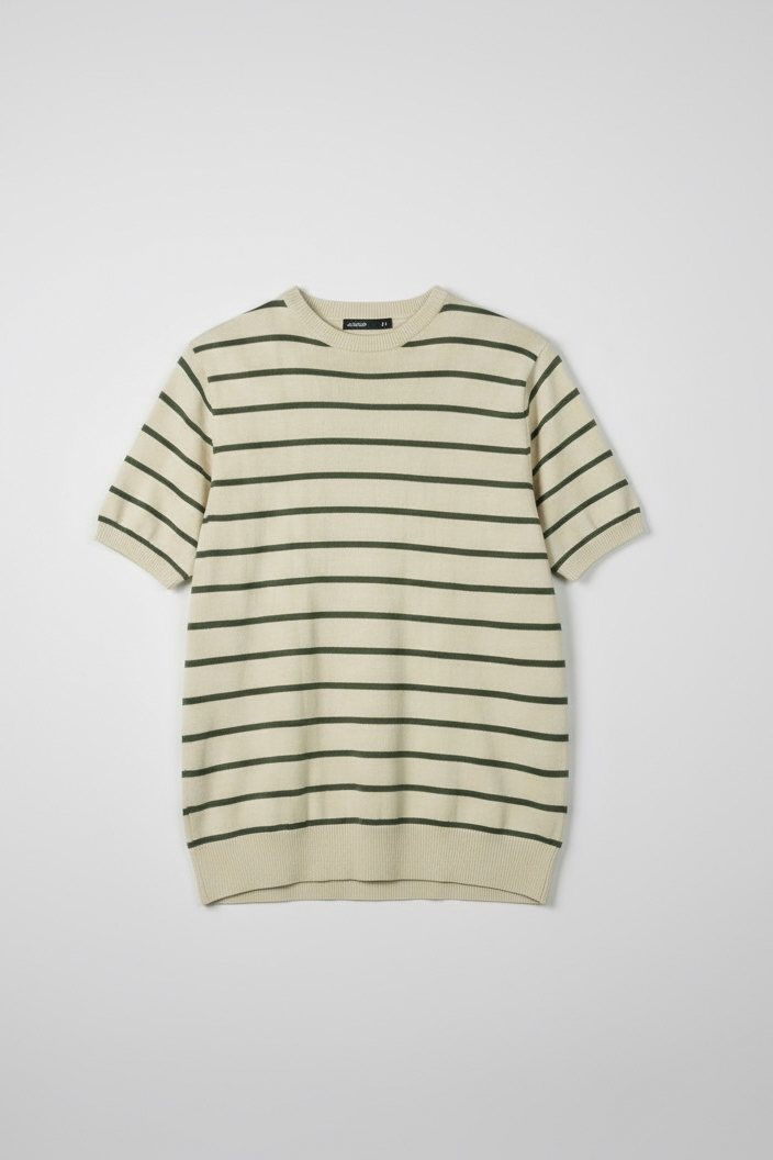 Men Soft Knit Stripe Tee - Cream and Green Secondary image