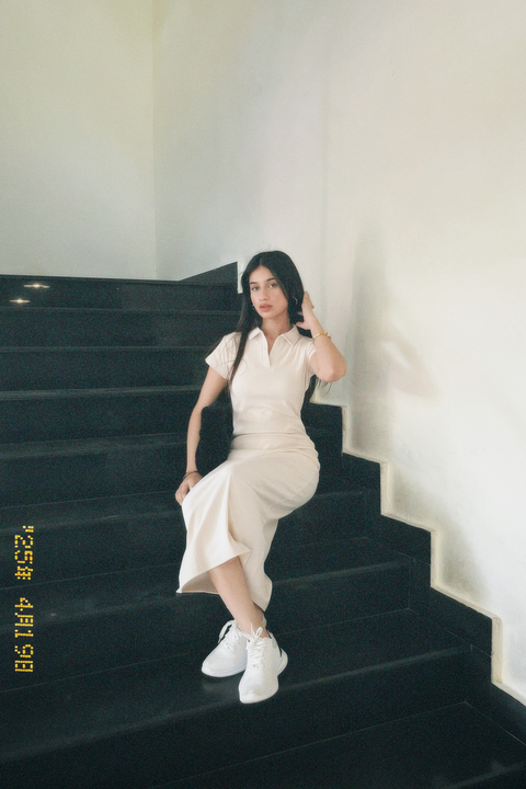 Slim Fit Polo Dress - Biege