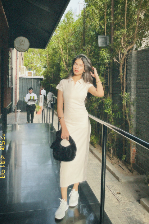 Slim Fit Polo Dress - Biege