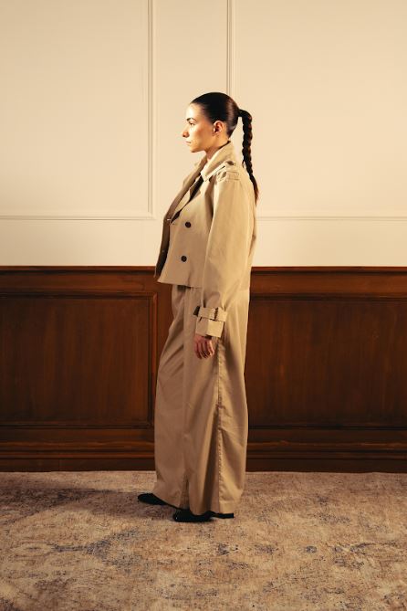 Double Breasted Cropped Trench Coat - Khaki