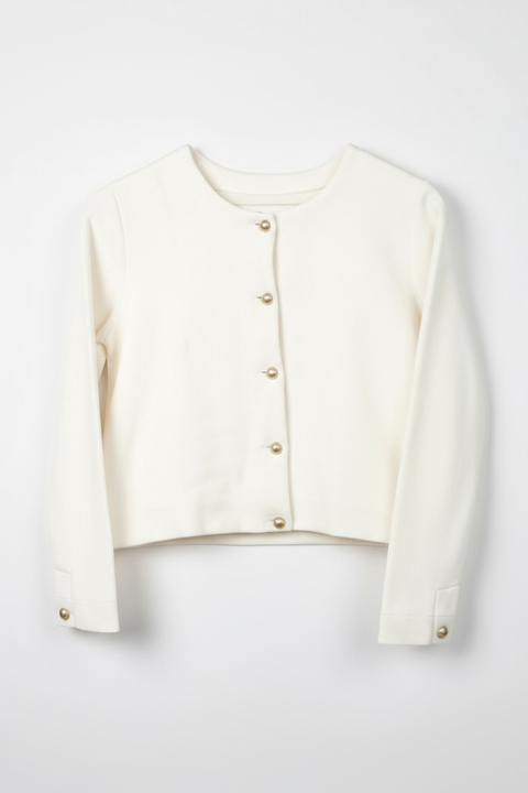 Tailored Round Neck Cardigan - Off-White