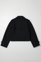 Double Breasted Cropped Trench Coat - Black