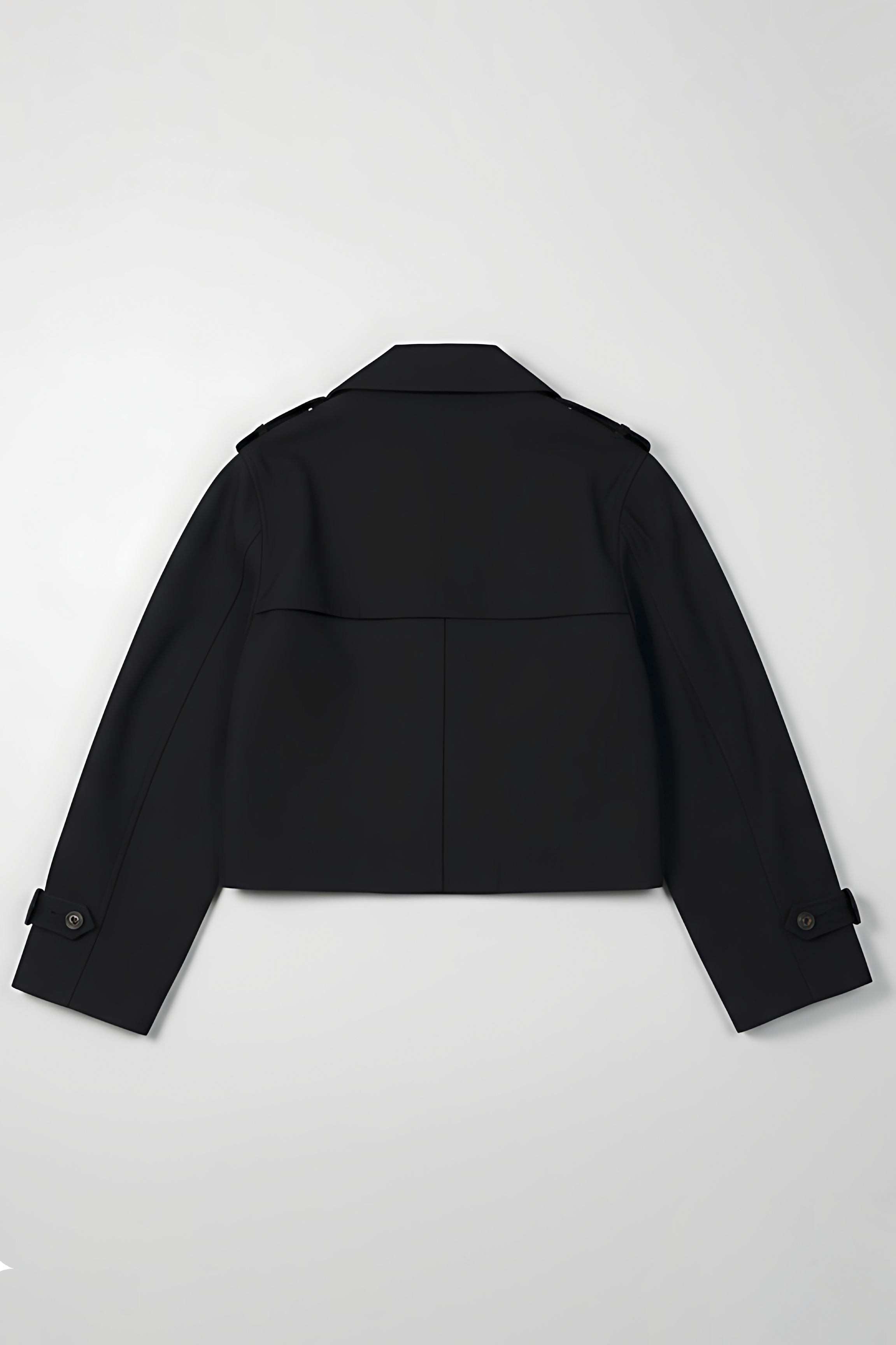 Double Breasted Cropped Trench Coat - Black