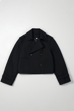 Double Breasted Cropped Trench Coat - Black