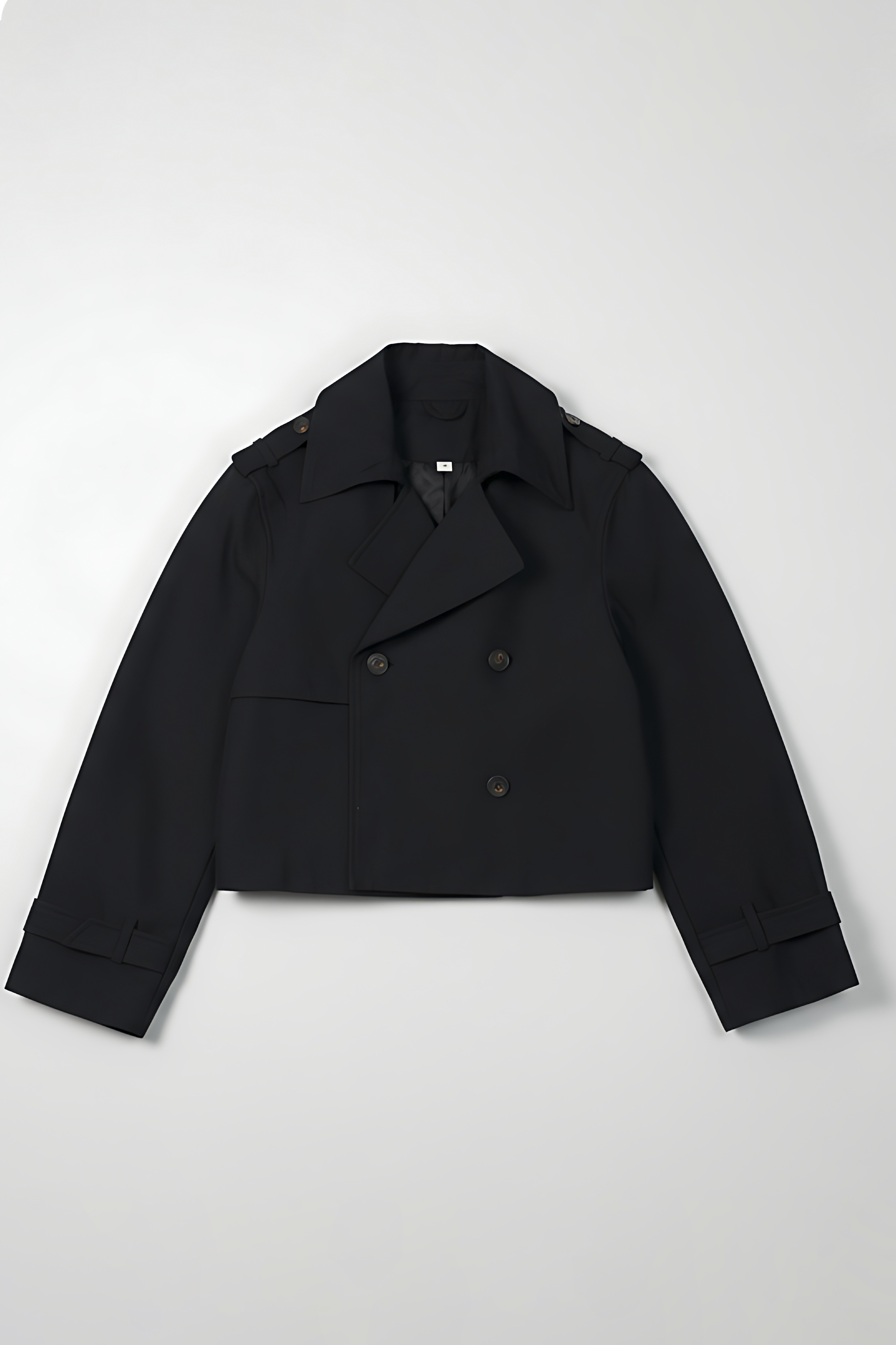Double Breasted Cropped Trench Coat - Black