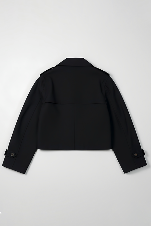 Double Breasted Cropped Trench Coat - Black