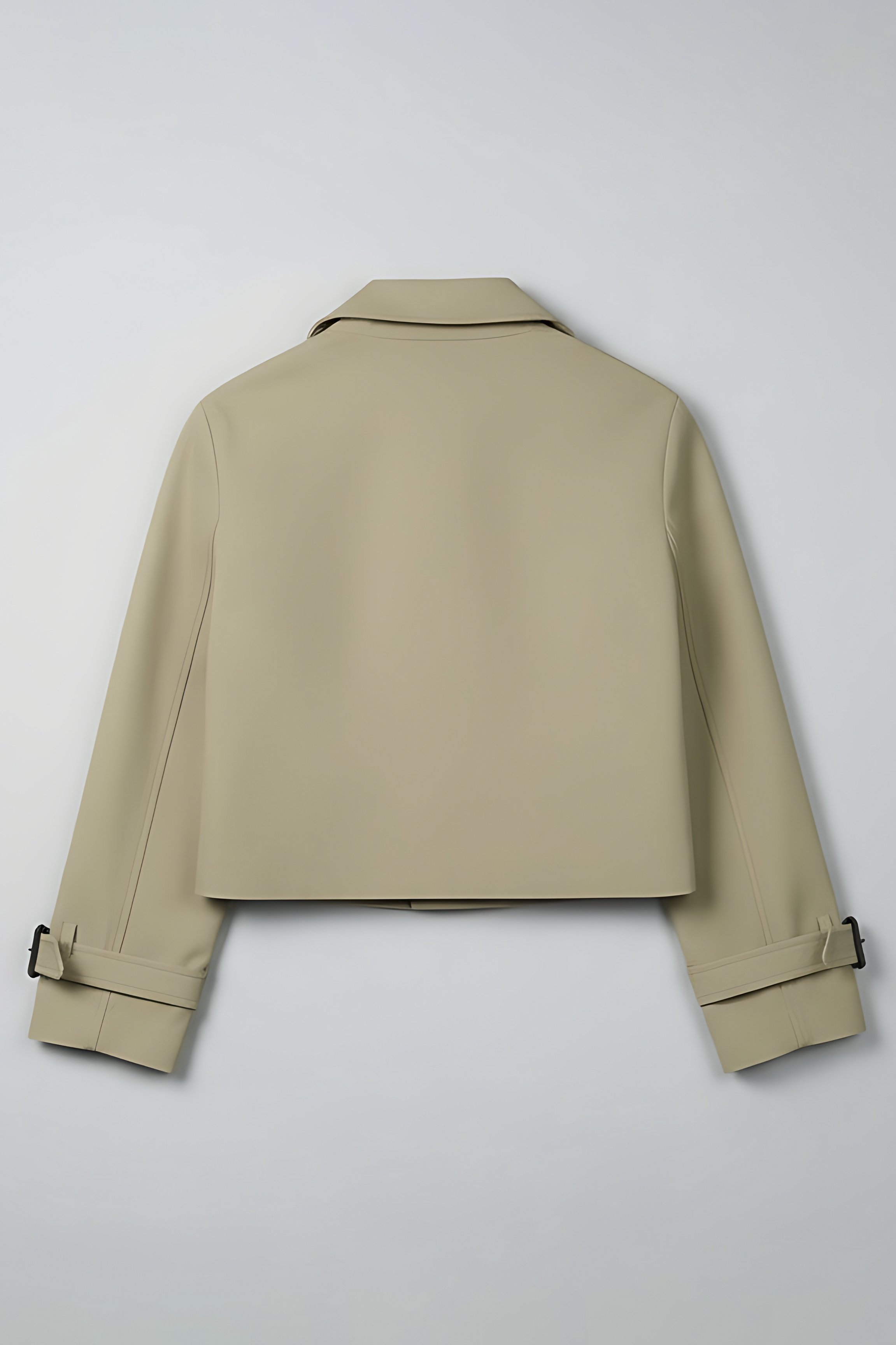 Double Breasted Cropped Trench Coat - Khaki