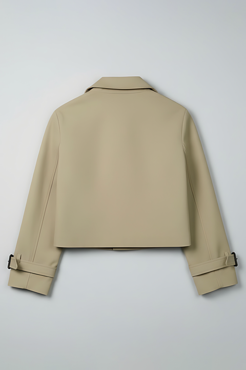 Double Breasted Cropped Trench Coat - Khaki