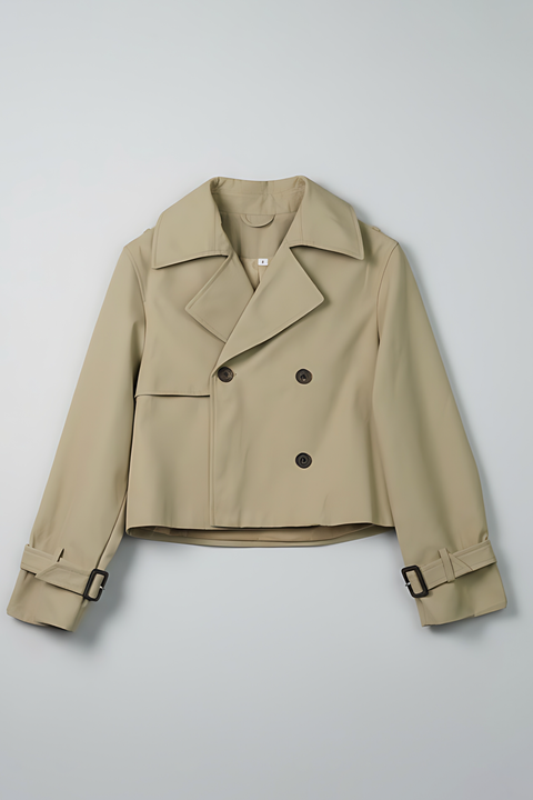 Double Breasted Cropped Trench Coat - Khaki