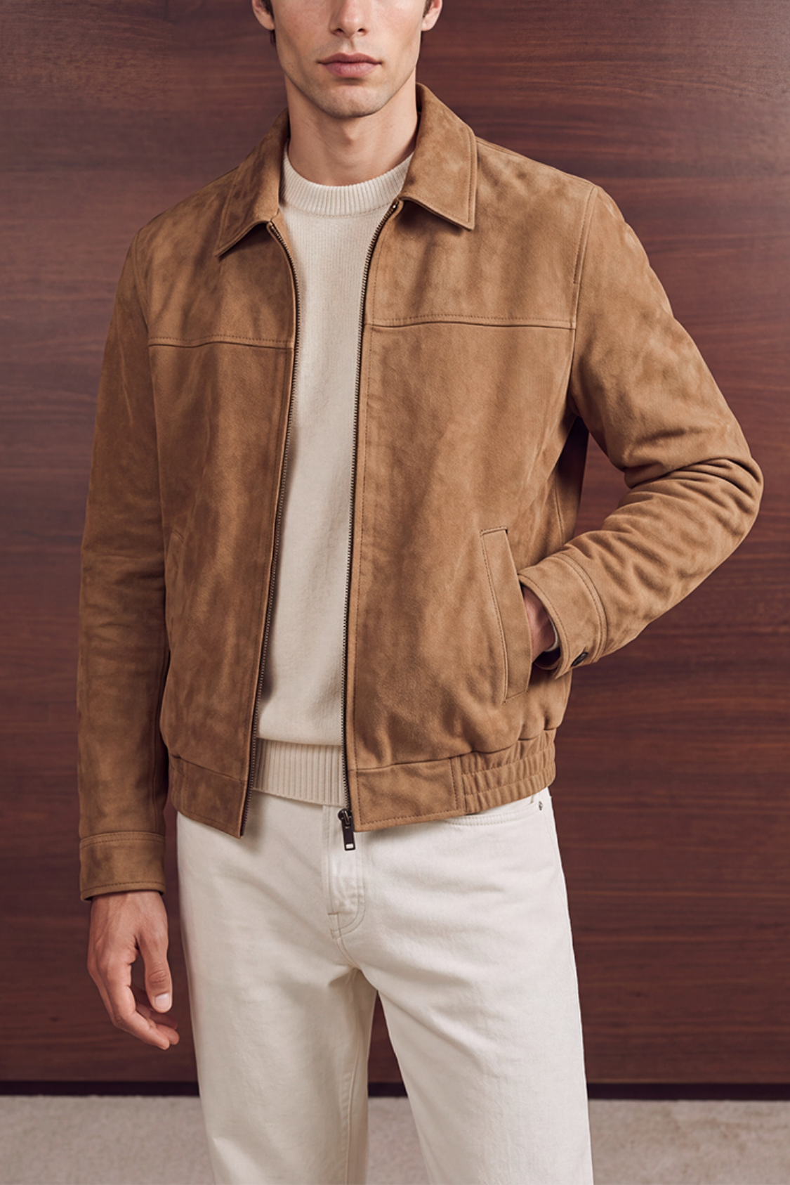 Men’s Modern Suede Jacket – Sand