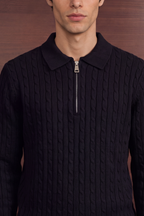 Cable Zip Knit Sweater – Black
