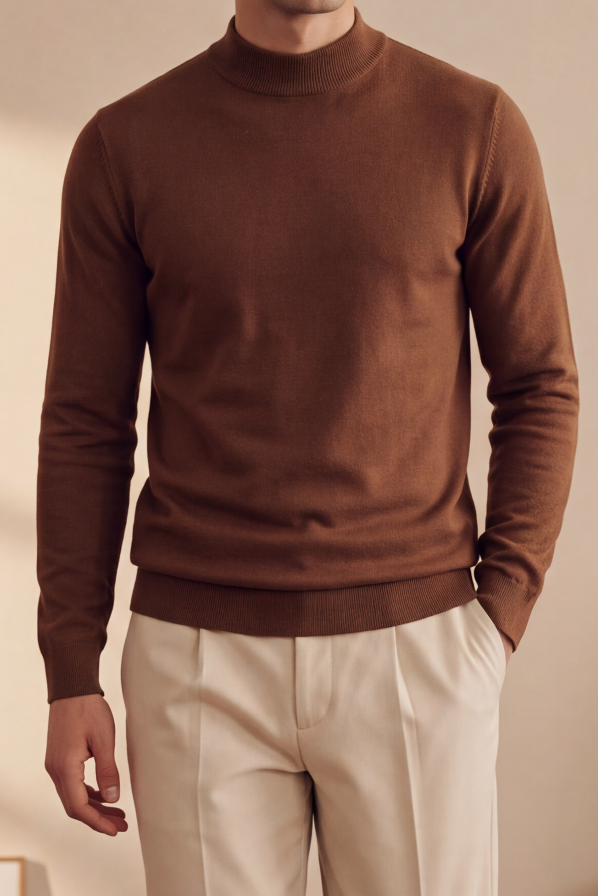 Soft Knit Mock Neck Sweater – Coffee