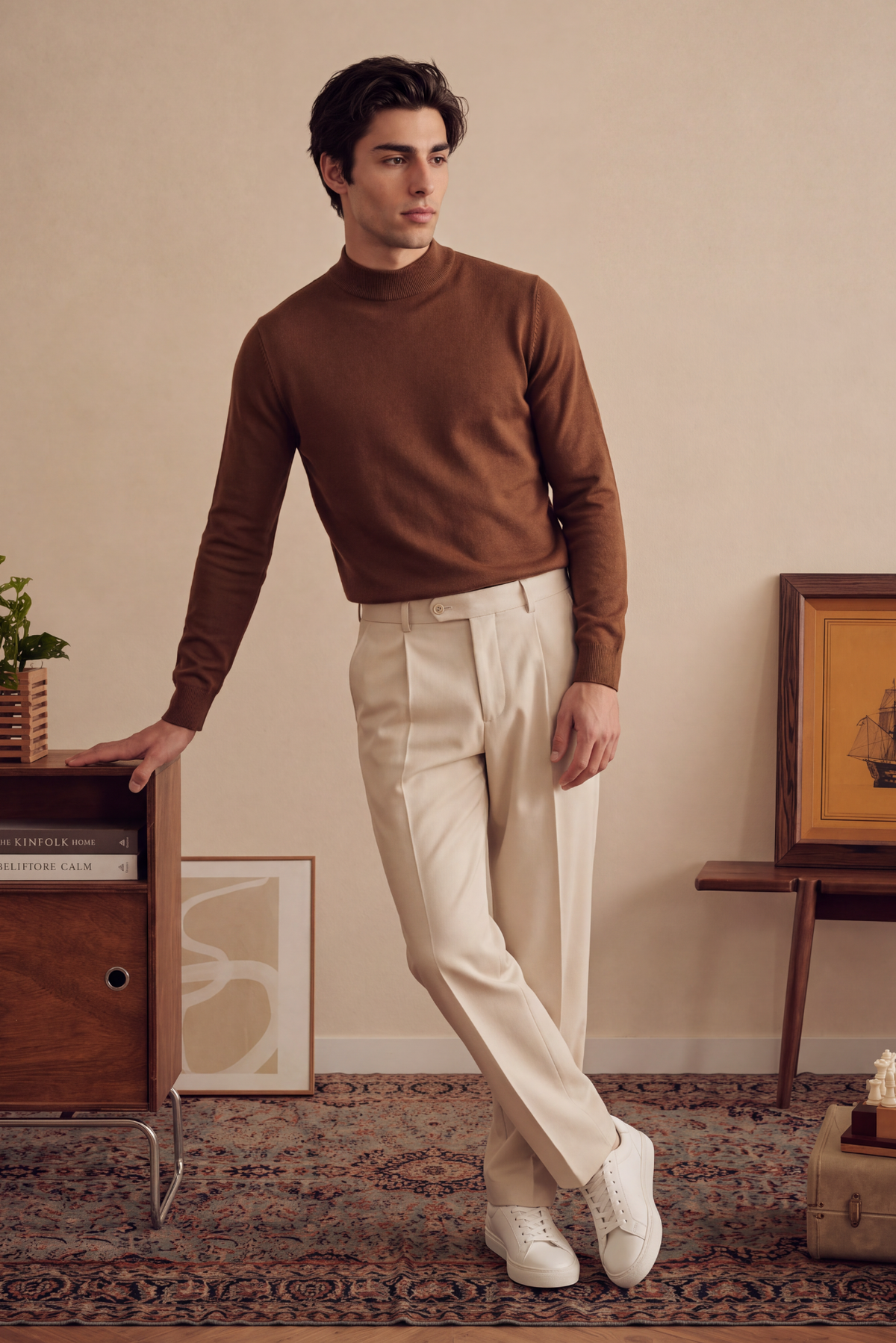 Soft Knit Mock Neck Sweater – Coffee Main image
