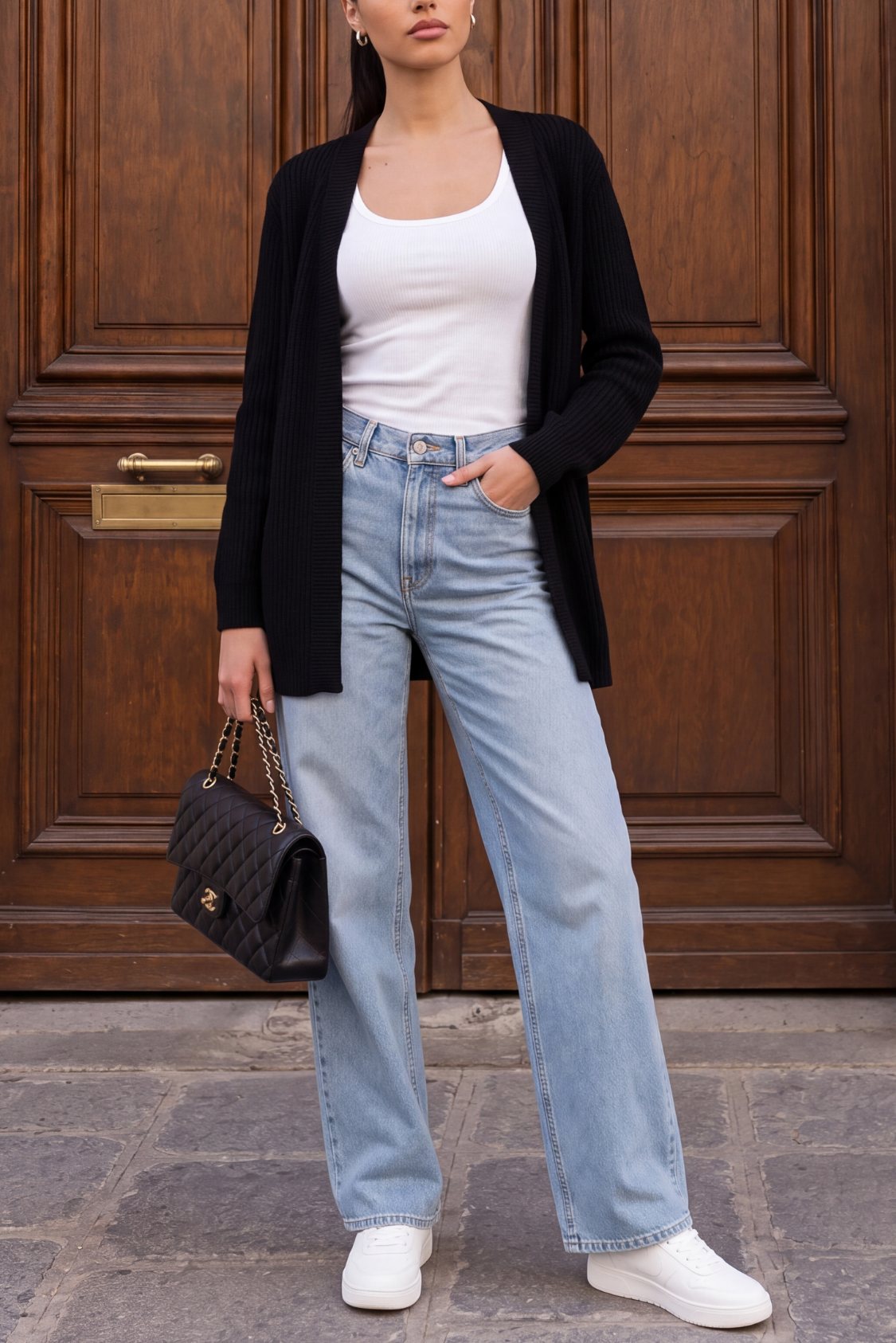 Front-Open Knit Cardigan - Black Secondary image