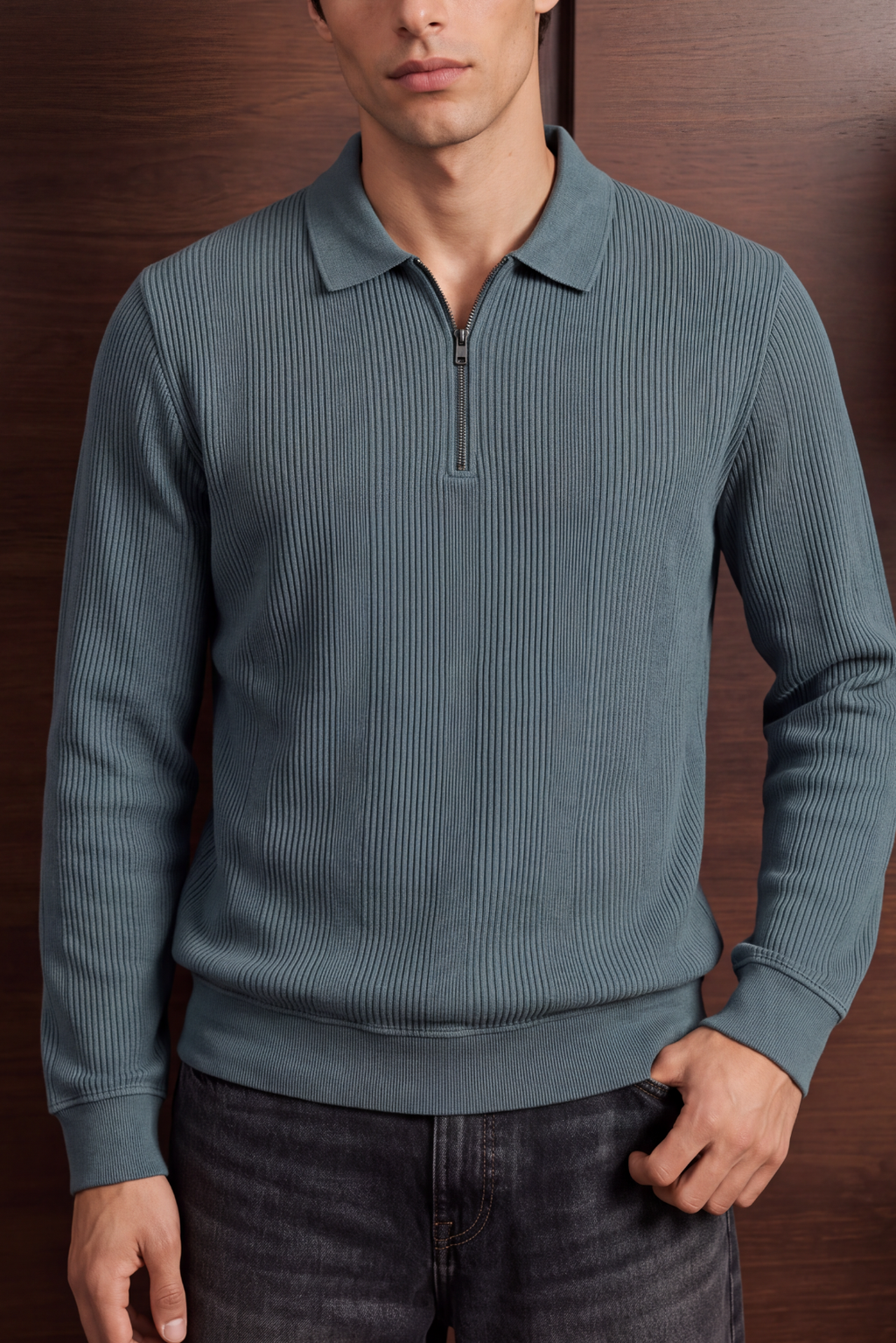 Men Zip Polo - Slate
