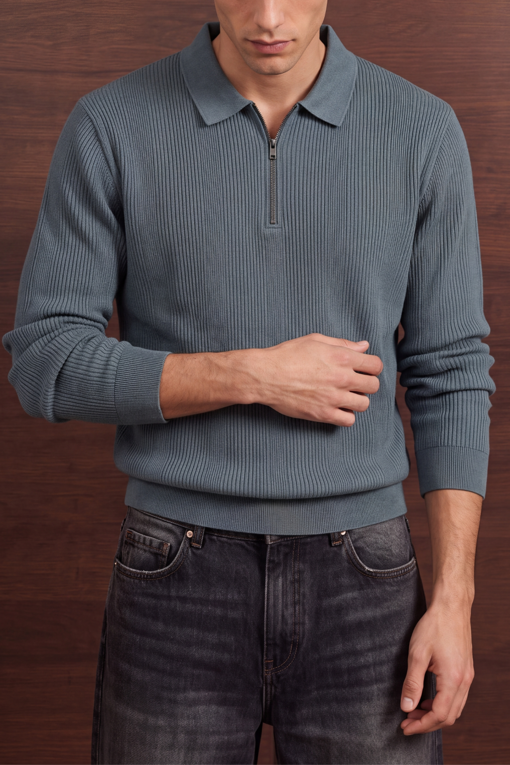 Men Zip Polo - Slate