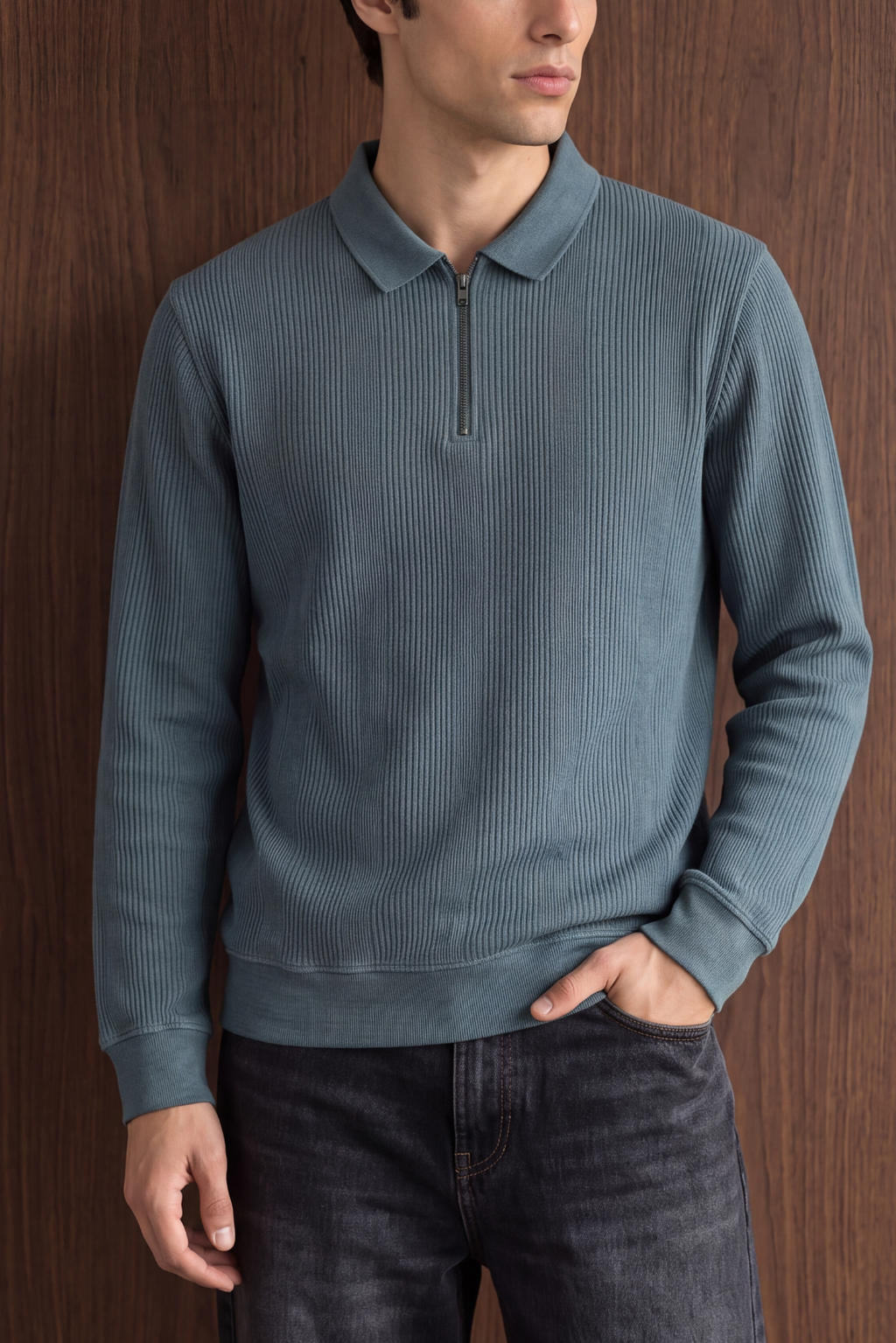 Men Zip Polo - Slate