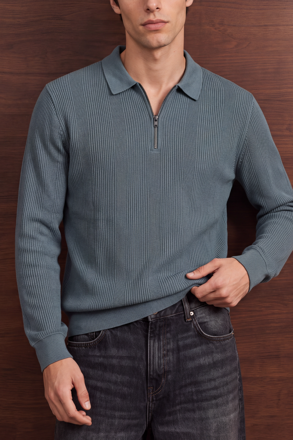 Men Zip Polo - Slate
