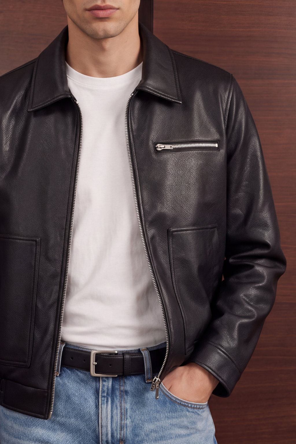 Classic Faux Leather Jacket – Black