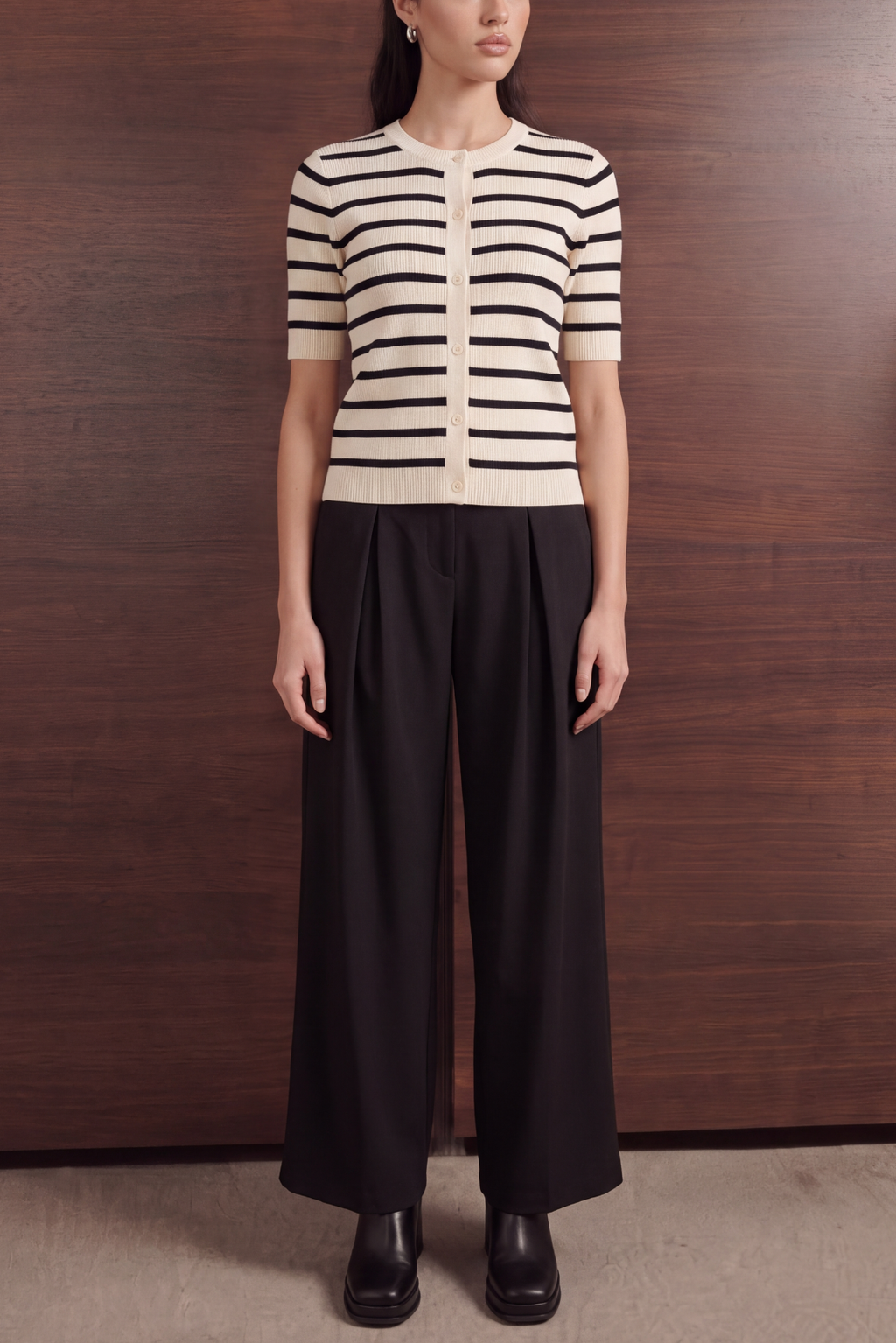 Striped Knit Cardigan - White and Black