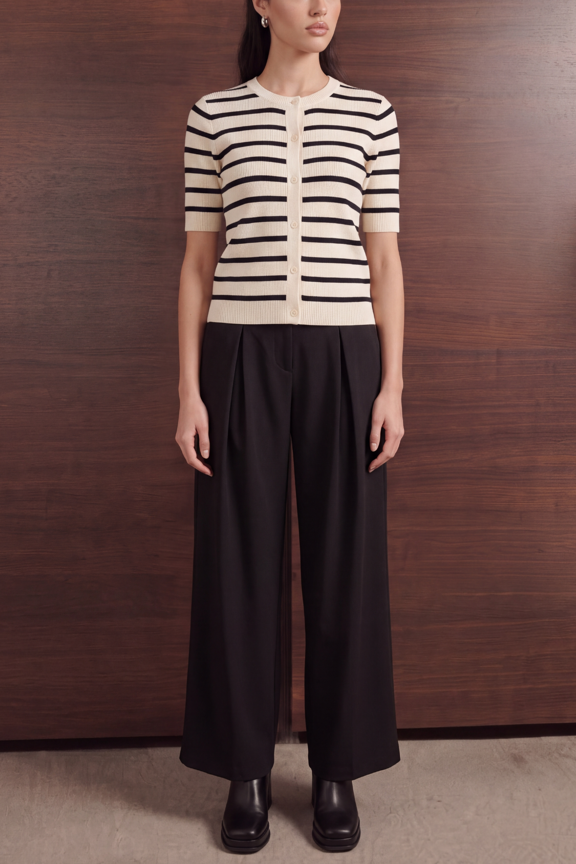 Striped Knit Cardigan - White and Black