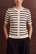 Striped Knit Cardigan - White and Black