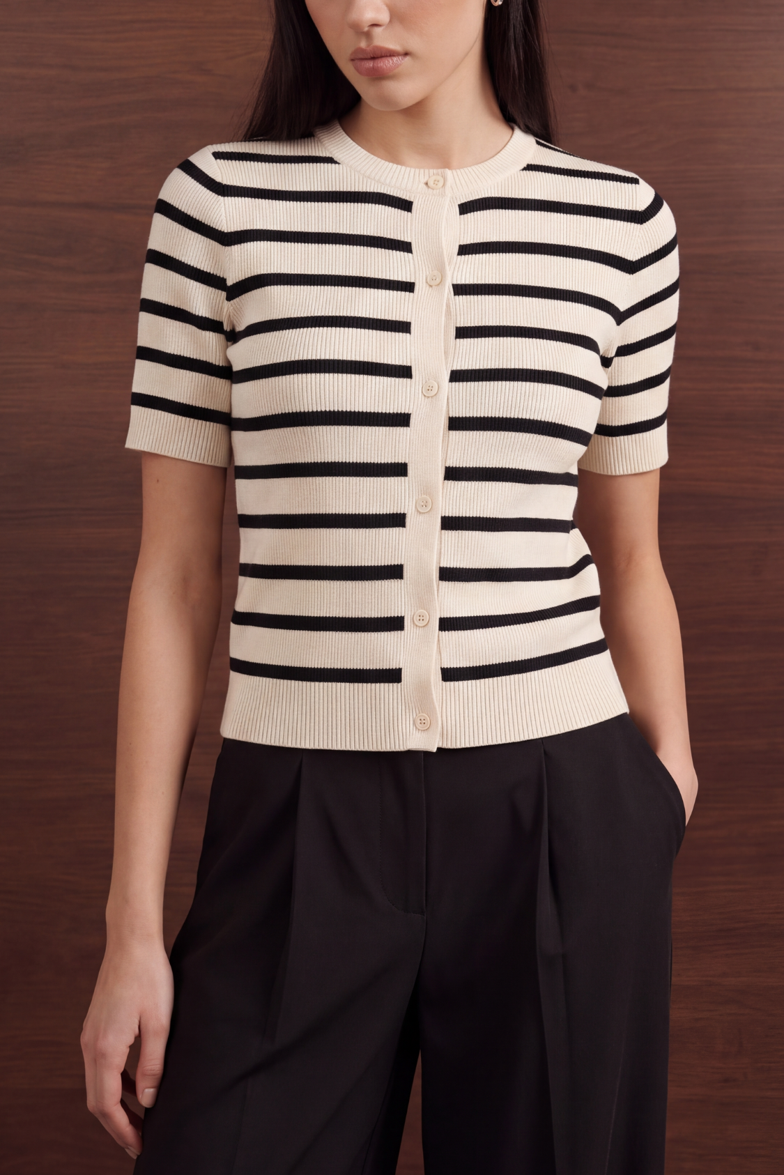 Striped Knit Cardigan - White and Black Main image
