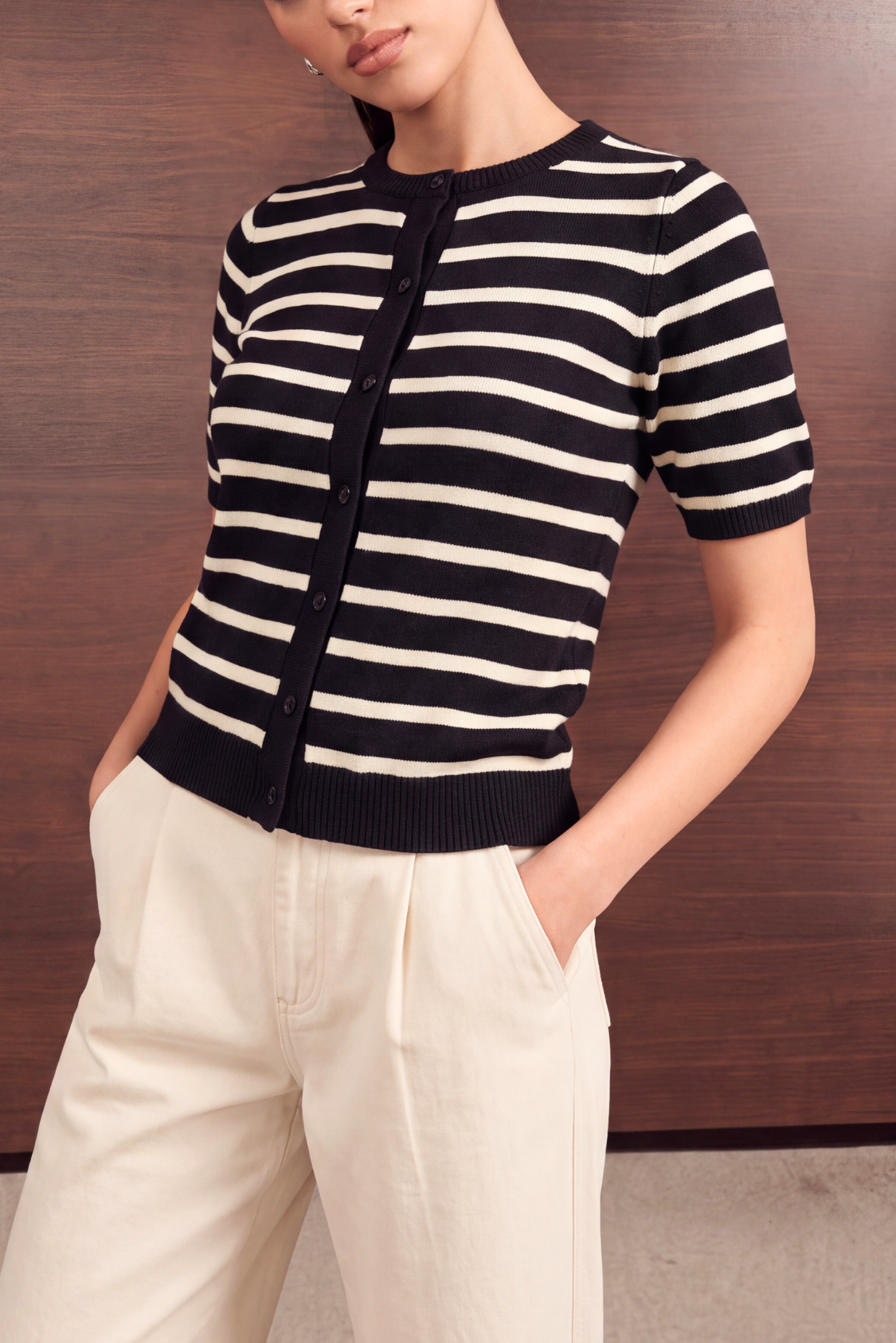 Striped Knit Cardigan - Black And White