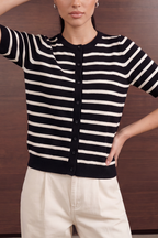 Striped Knit Cardigan - Black And White