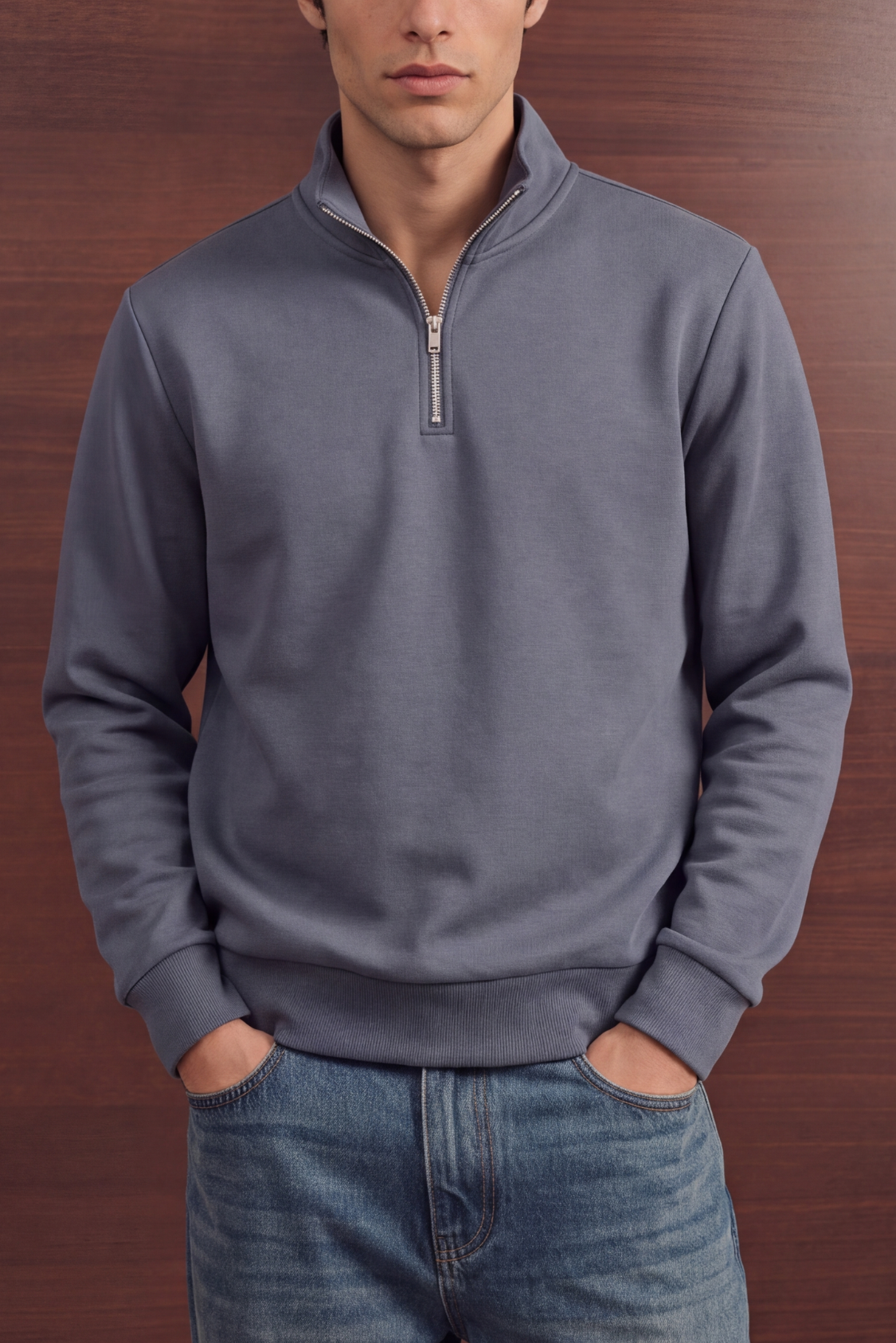 Relaxed Quarter Zipper - Steel Grey